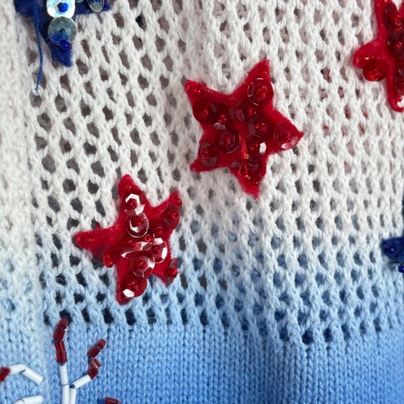 Design Options Philip Jane Gordon Patriotic Fireworks Cardigan XL Beaded Sequins - Picture 4 of 12